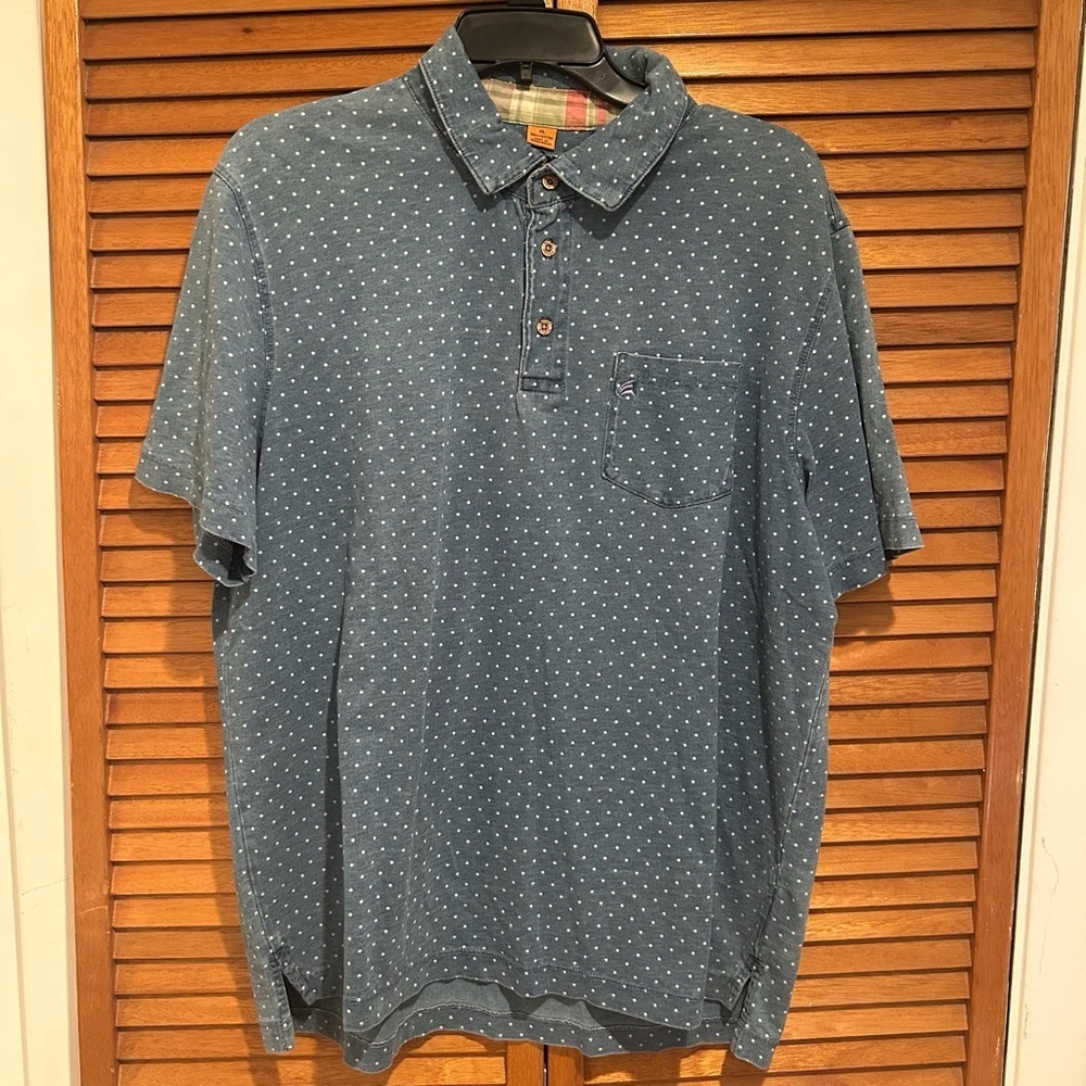 Tailor Vintage Men’s Blue and White Polka Dot Business Casual Polo Sz XL